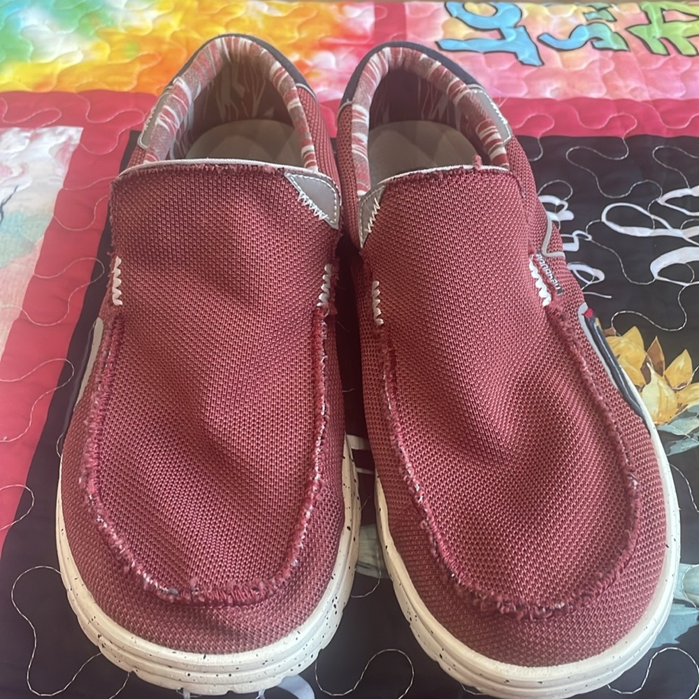 Hey Dude Men's Red Canvas Slip-On Sneakers